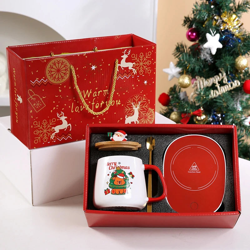 Valentine's Day Gift Set 55 ℃ Thermostat Mugs Cup Ceramic Cup With Lid With Spoon Coffee Mug For Office Or Home Use Portable Mea