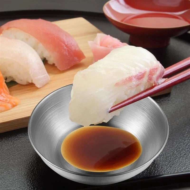 Stainless Round Steel Seasoning Dish Hot Pot Dipping Bowl Small Food Sauce Cup Sushi Vinegar Soy Saucer Container Appetizer Tra