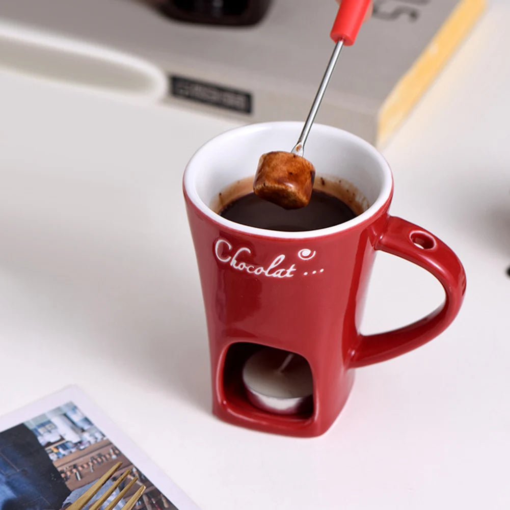 150ml European Candle Cup Cheese Chocolate Melting Ceramic Mug Heating Food Ceramic Mug With Fork Creative Coffee Mug Tableware