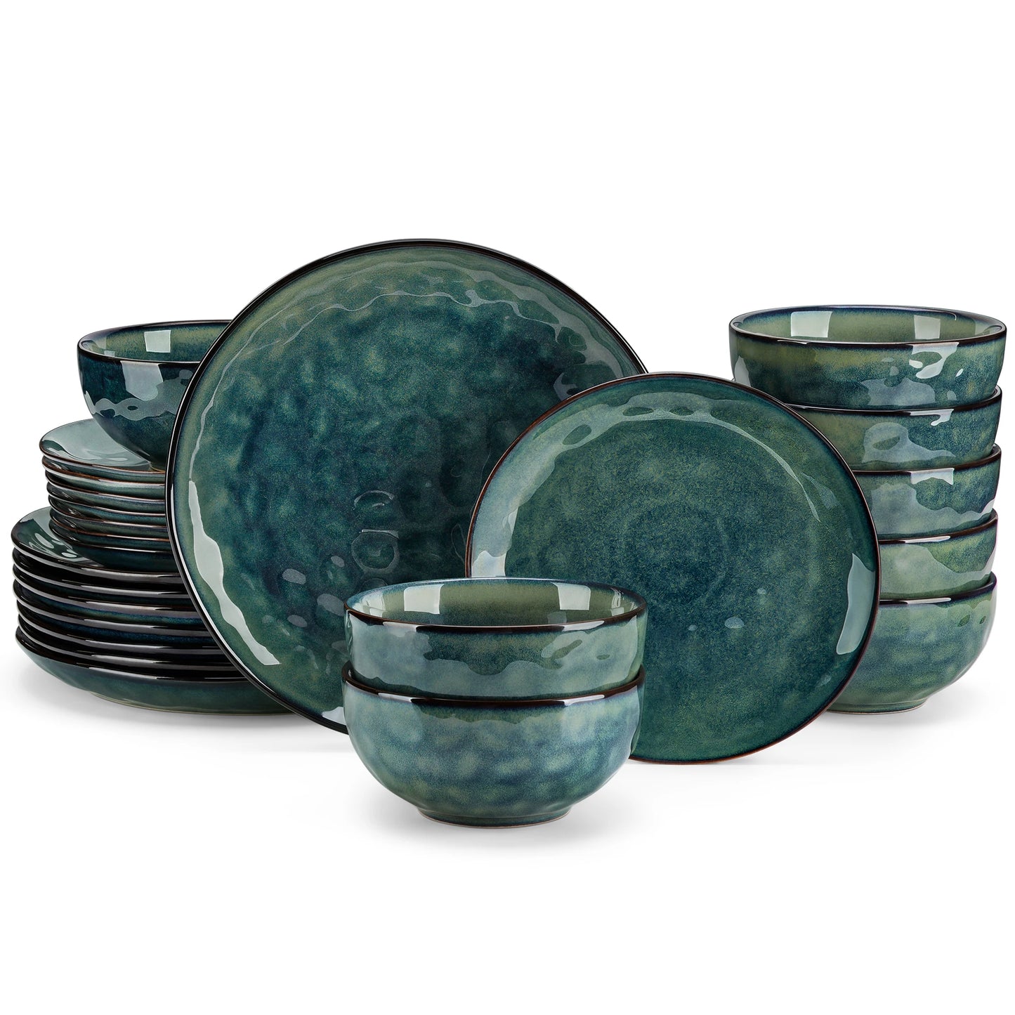 vancasso 12/24 Pcs Green Ceramic Plates Set Kiln Change Stoneware Dinner Set with 4PCS Dinner Plate/Dessert/Cereal Bowl for 4/8