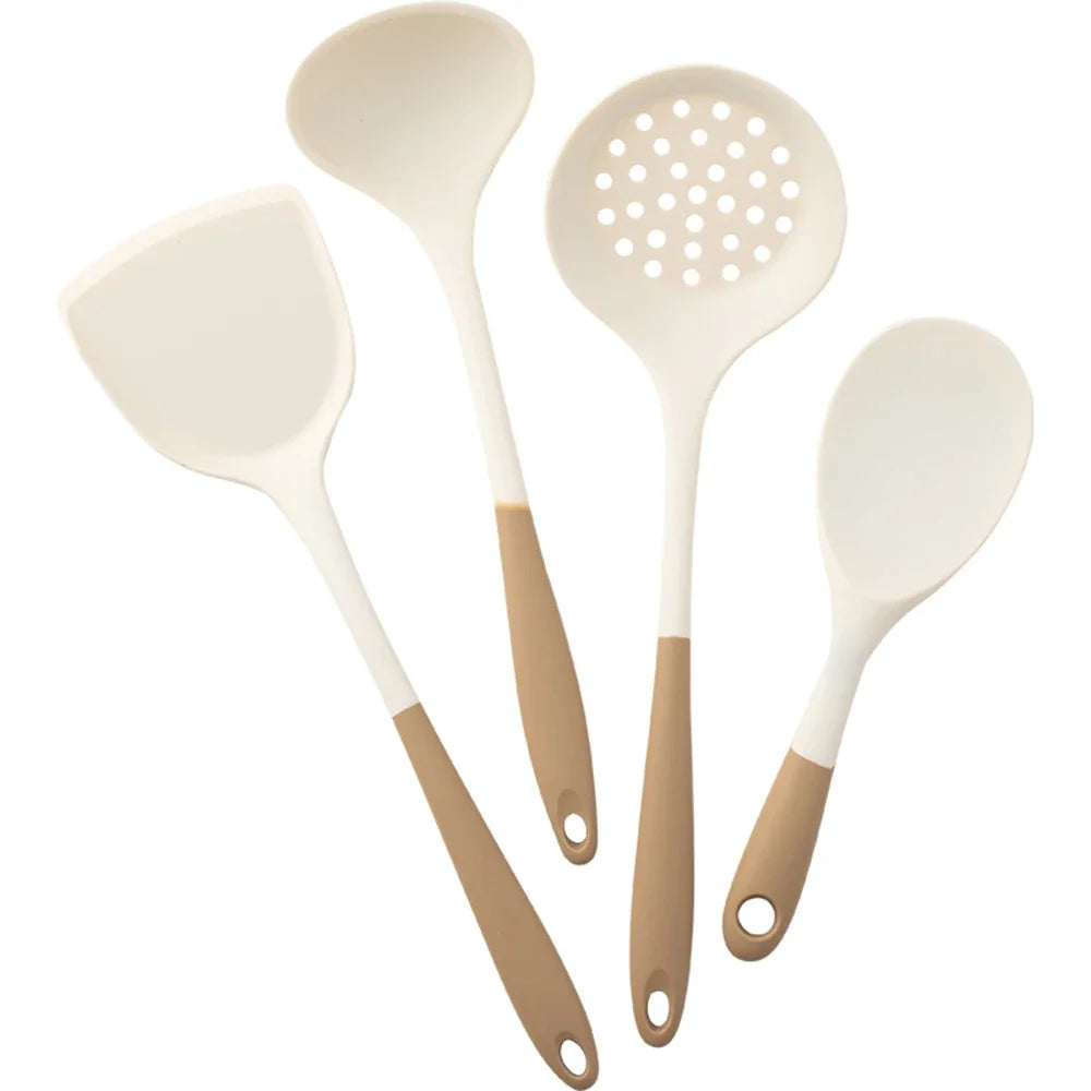 4-Piece Silicone Kitchen Utensil Set with Non-Stick Pans Silicone Spatula Soup Ladle Slotted Spoon Cooking Tools for Kitchen