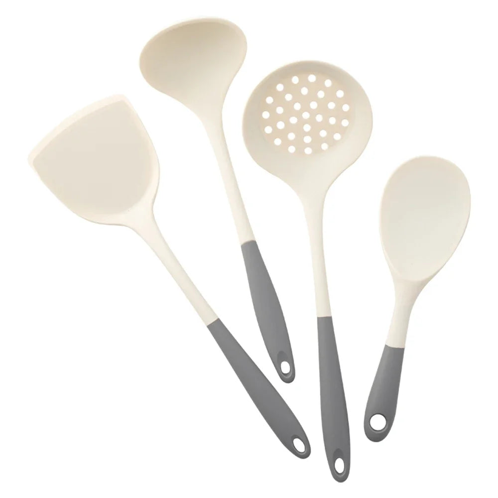 4-Piece Silicone Kitchen Utensil Set with Non-Stick Pans Silicone Spatula Soup Ladle Slotted Spoon Cooking Tools for Kitchen
