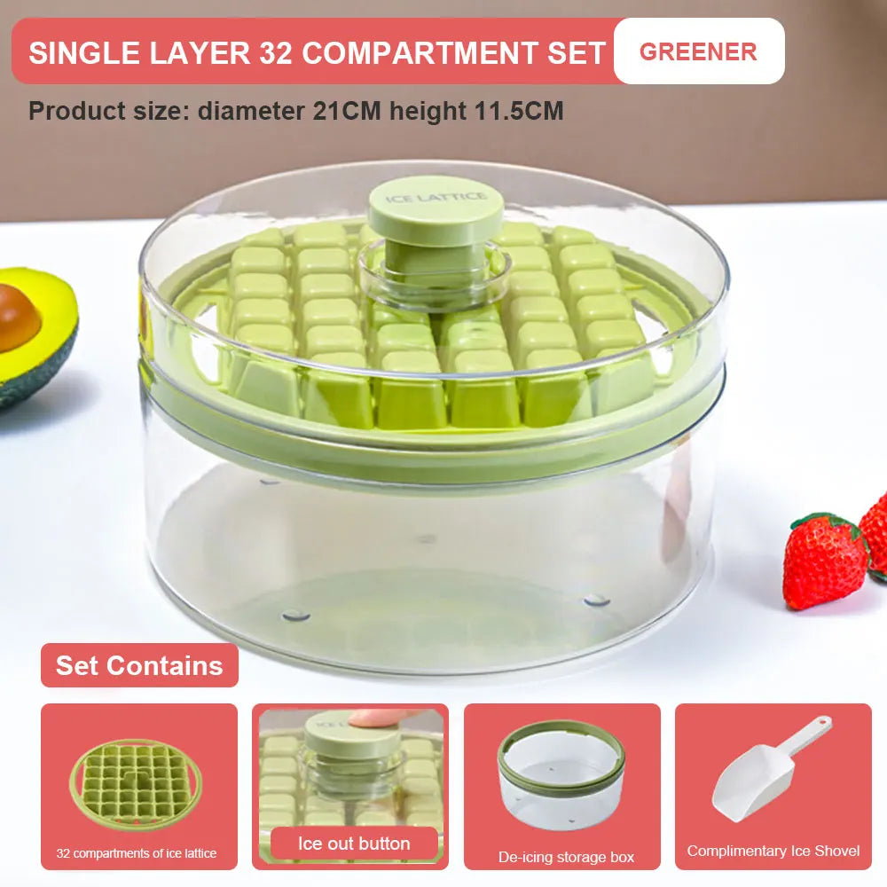 32 Grid Silicone Ice Cube Tray Mould With Lid Shovel Storage Box Remove With One Click Ice Maker DIY Whiskey Cocktail Tools