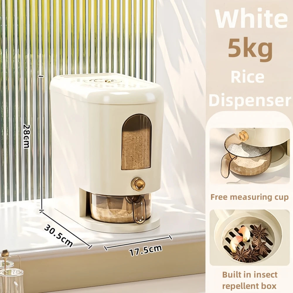 5KG Rice Storage Organizer Automatic Plastic Cereal Dispenser Storage Box Large Capacity Keep Dry Fresh Pet Food Rice Organizer
