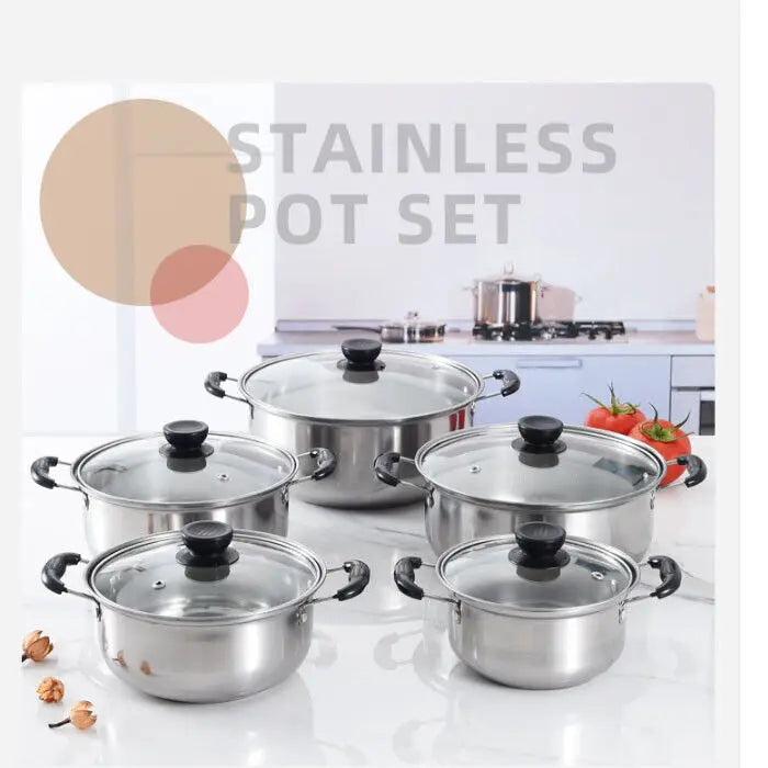 5PCS/Set Stainless Steel Saucepan Induction Cooking Pot Cooker Cookware Kitchen