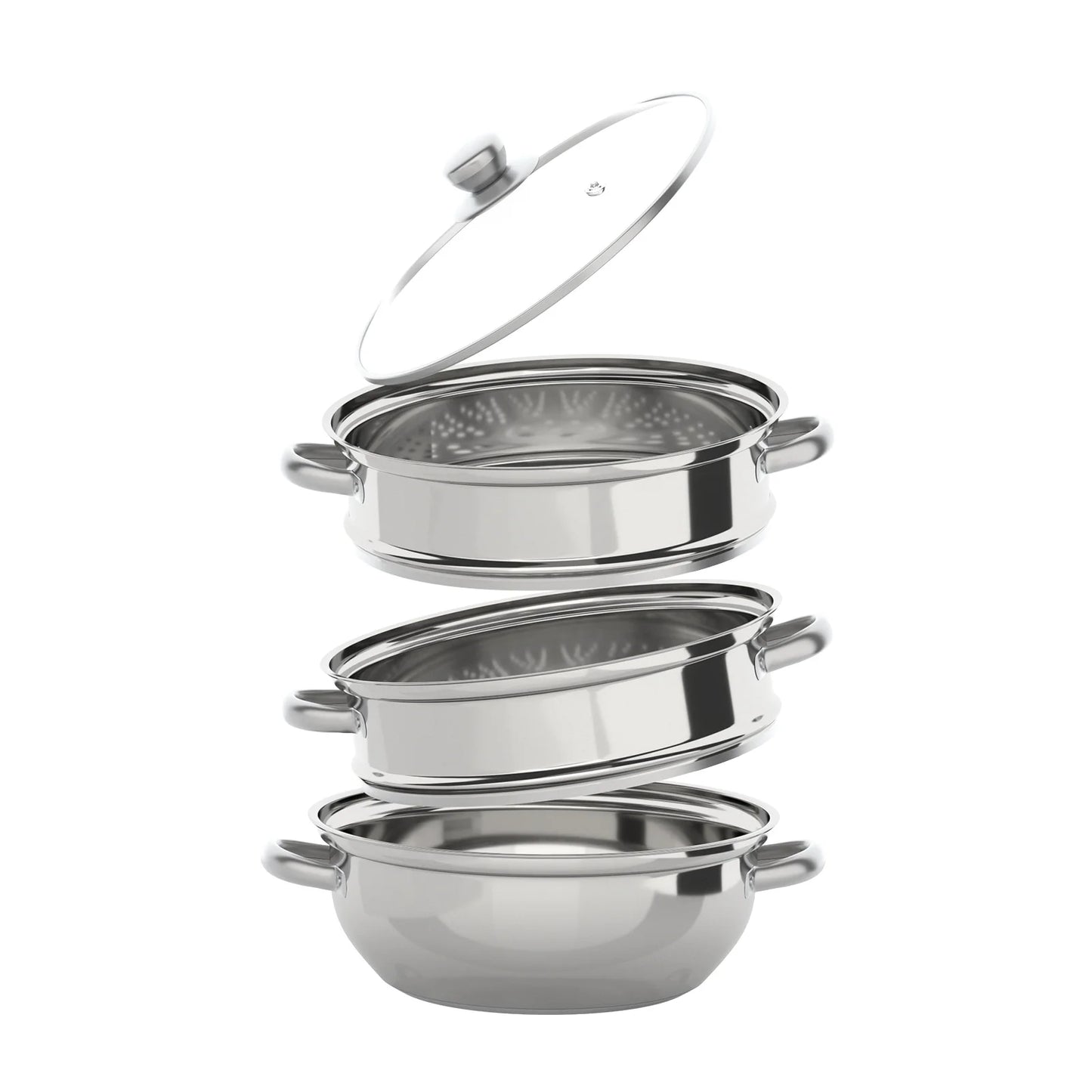 3 Tier Stainless Steel Steamer Hot Pot Cooker Steam Pot Food Cooking + Glass Lid
