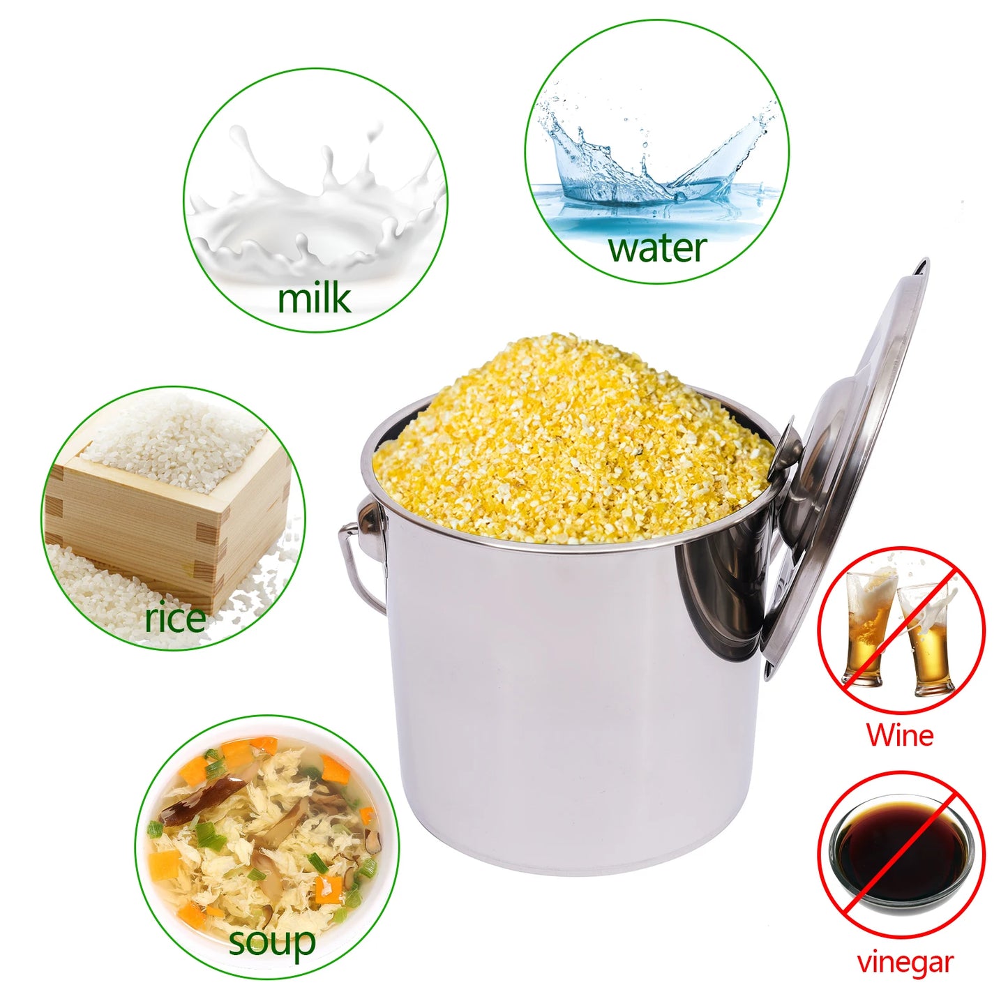 6/12/20L Stainless Steel Round Bucket with Lid Large Soup Pot for Kitchen, Industry, Medicine, Gastronomy and Private