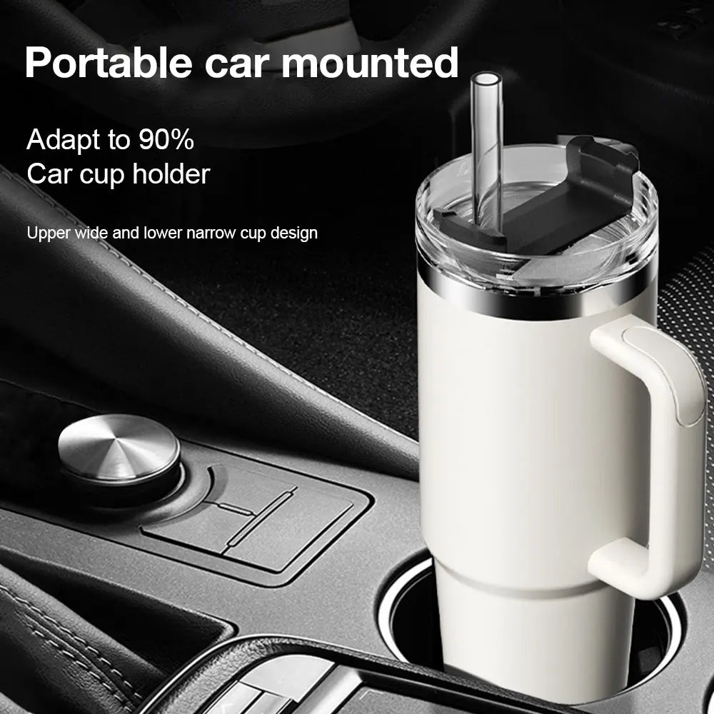 40oz 304 Stainless Steel Insulated Water Bottle Thermal Coffee Car Cup Cold Hot Mugs Vacuum Flask With Handle Straw For Sport
