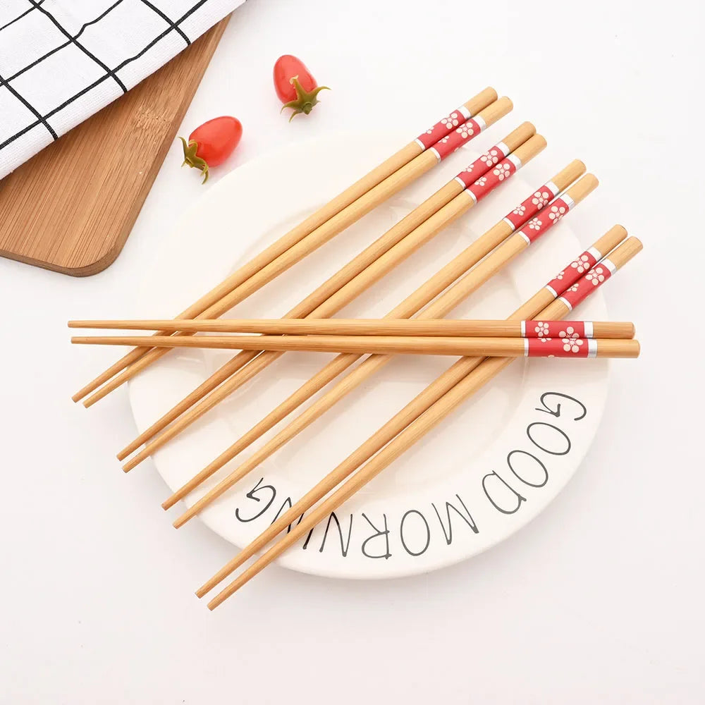Japanese 5Pairs Bamboo Chopsticks for Sushi Non-Slip Food Sticks Hot Pot Reusable Chinese Chopsticks Tableware Kitchen Tools
