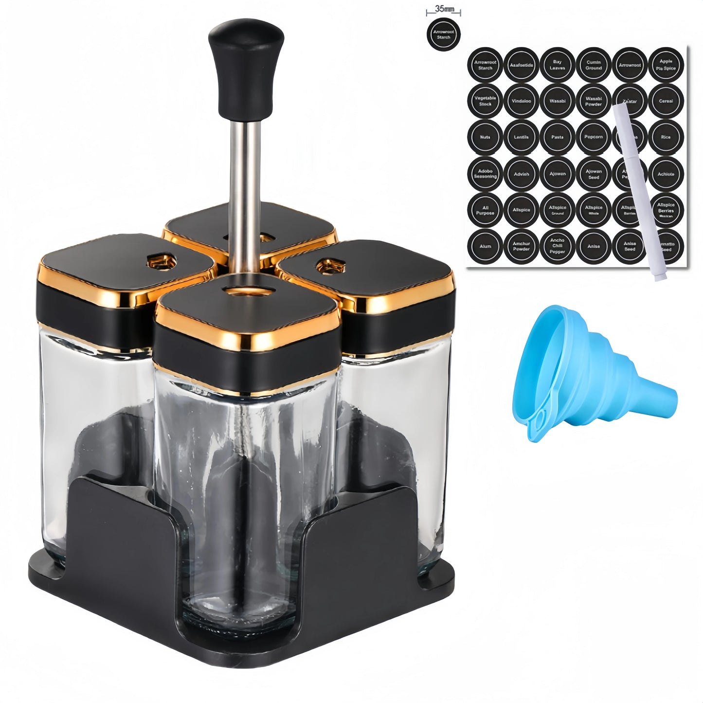 Glass Spice Jars with Spice Rack Seasoning Jars Organizer Storage Bottles for Spice Rack Seasonings Kitchen Storage Spices Jar