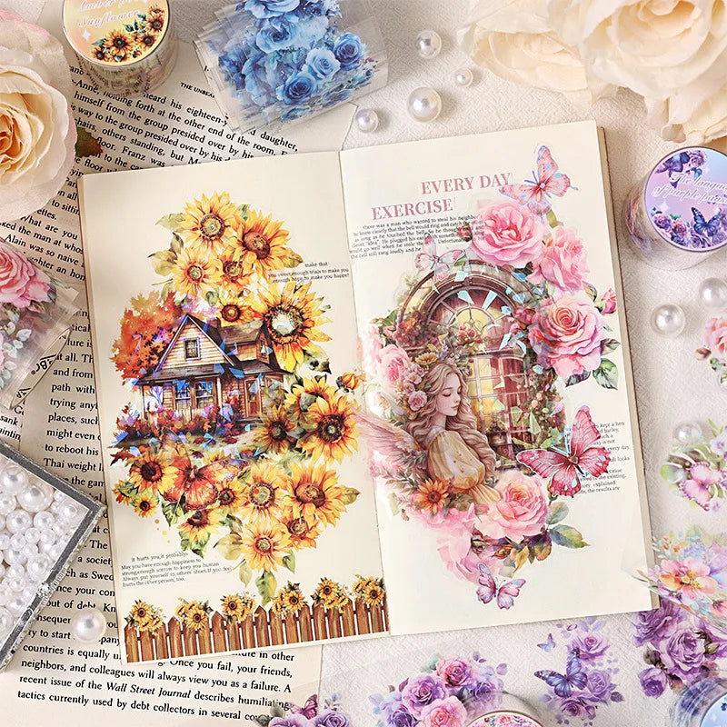 Mr. Paper 6Style 1Roll/pack Butterfly Floral Theme Tape for DIY Handbook Journal Phone Case Glass Mug Decoration