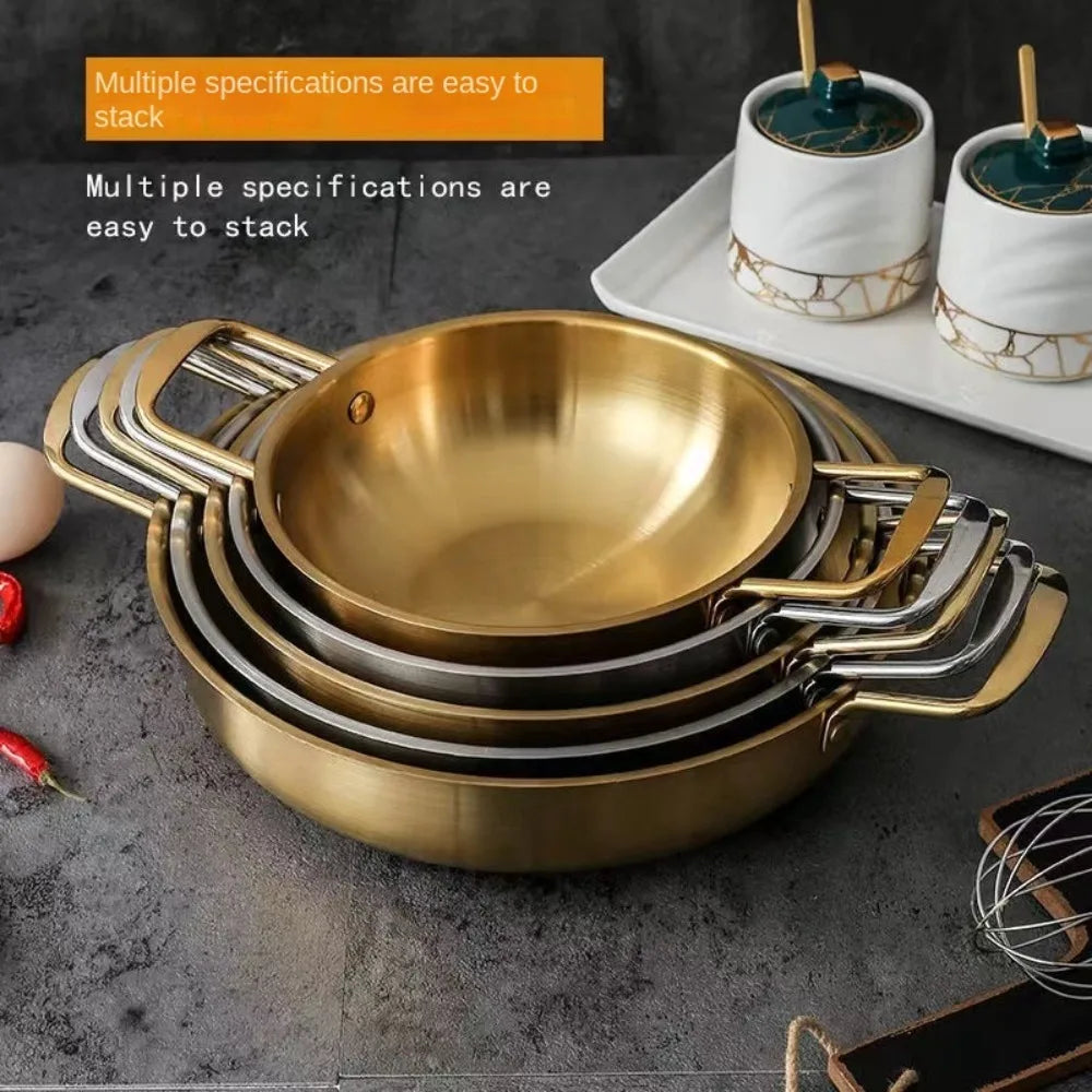 Stainless Steel Seafood Rice Pot Dry Pots with Handle Home Cooking Paella Pan Picnic Snack Plates Cookware Saucepan for Kitchen