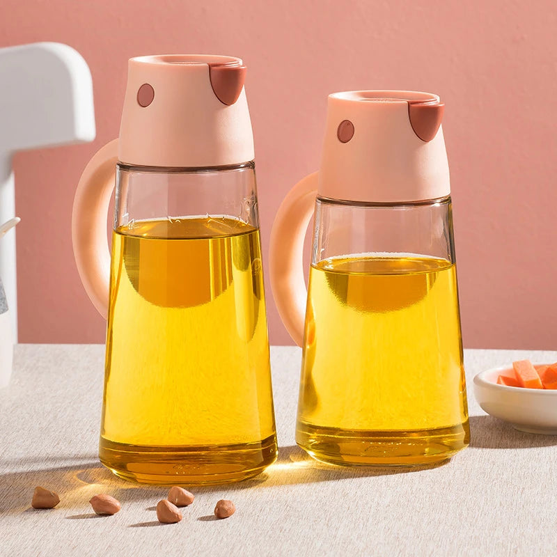 550/650ml Large Capacity Glass Oil Bottle with Automatic Oil Dispensers Olive Oil Kitchen Seasoning Bottle for Air Fryer Salad