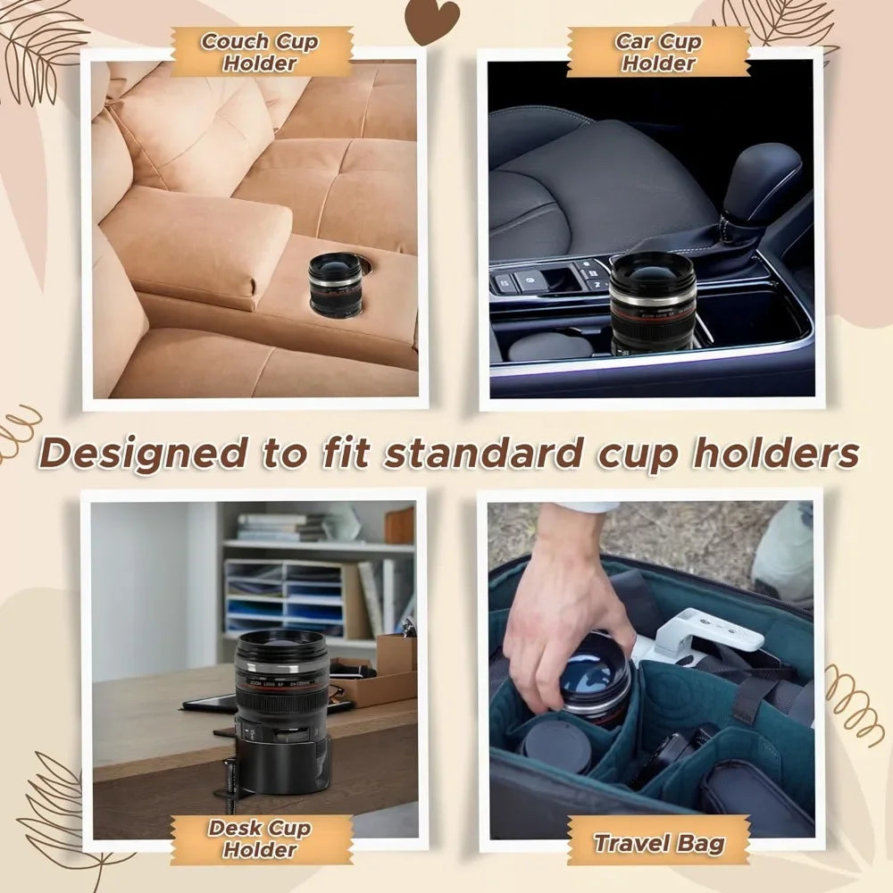 1pc SLR Lens Cup Camera Camera Lens Model Stainless Steel Casual Cup with Lid Coffee Mug White Black Coffee Mugs Creative Gift