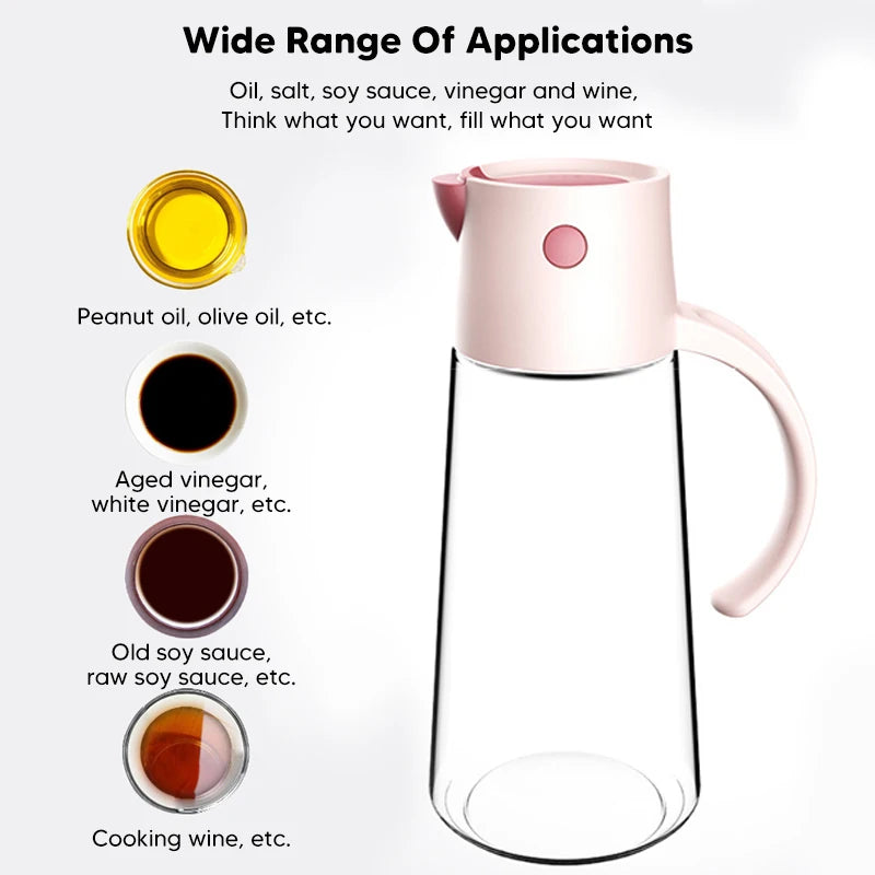 550/650ml Large Capacity Glass Oil Bottle with Automatic Oil Dispensers Olive Oil Kitchen Seasoning Bottle for Air Fryer Salad
