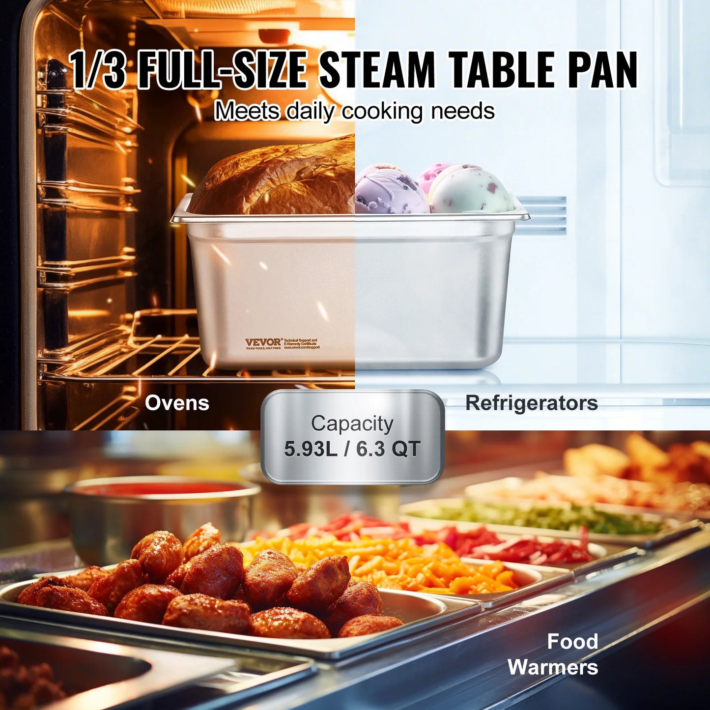 VEVOR 8 Pack Buffet Chafing Dishes 5.93L Gastronorm Pans Steam Table Pans Tray with Lid 6-Inch Deep Catering Food Pan