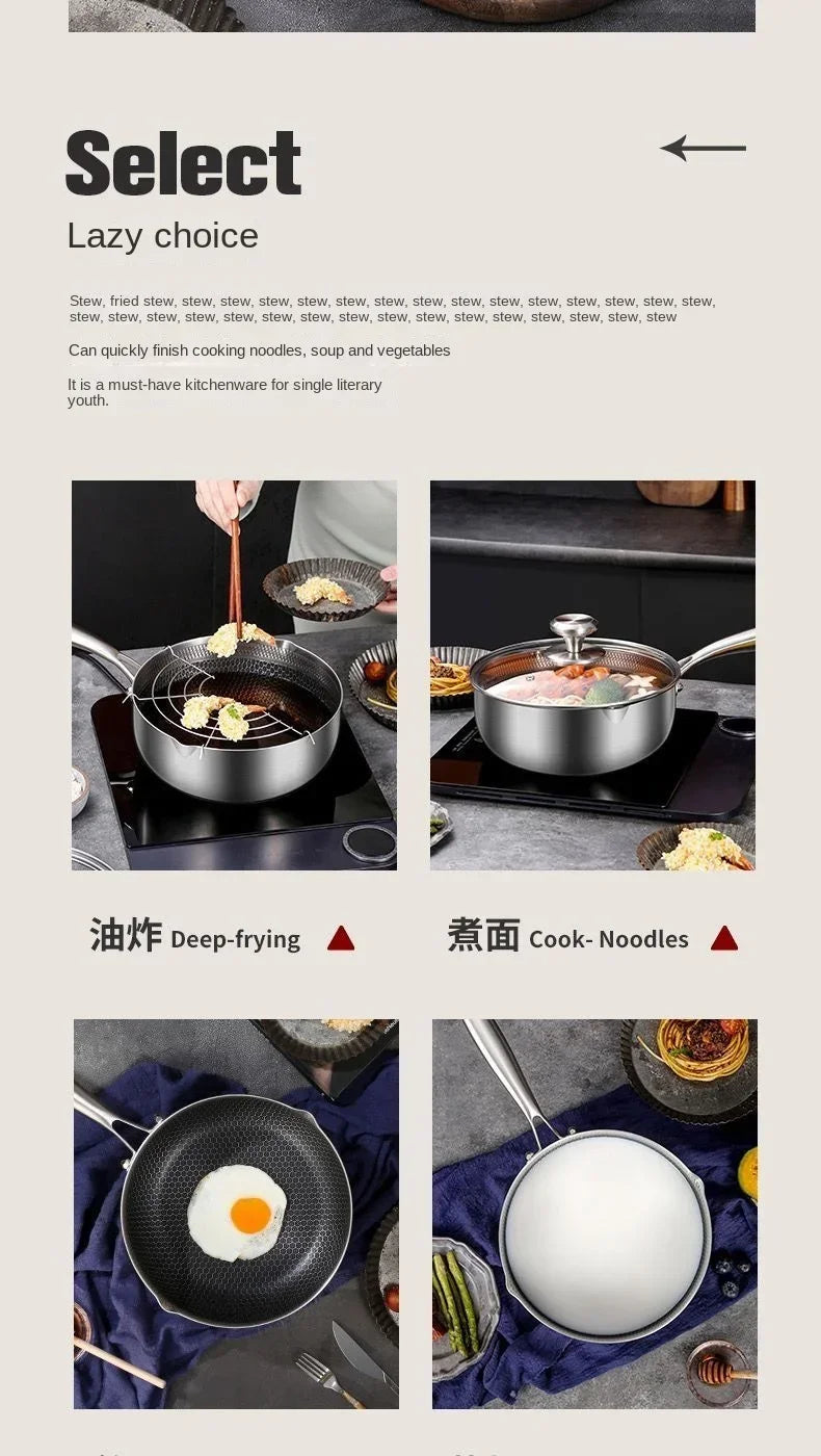 Versatile 316 Stainless Steel Pot for Home Cooking and Baby Food, Designed for Steaming, Boiling, Frying and Stir-Frying