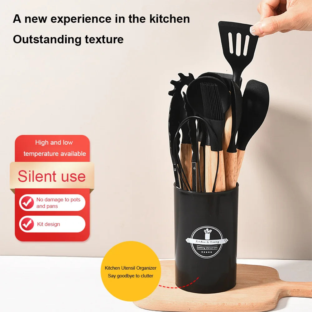 12Pcs Kitchen Utensil Set Silicone Spatula Set with Holder Non-Stick Spatula Set Spatula Spoon Brush Whisk Kitchen Supplies