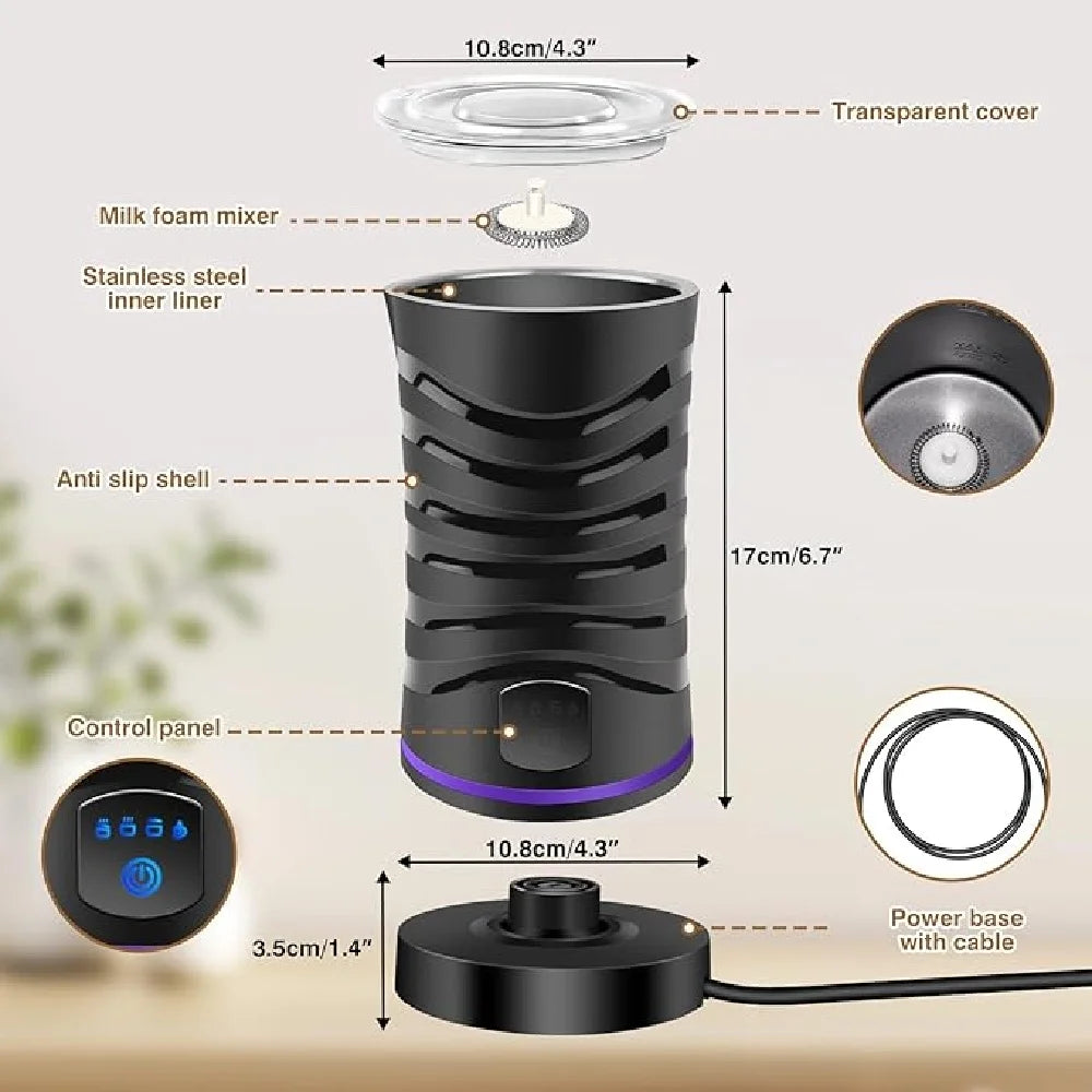 BRIEFNESS 4 in 1 Hot&Cold 2000W Electric Automatic Milk Frother Maker Steamer Frother Machine,600ml Foamer for Milk Latte Coffee