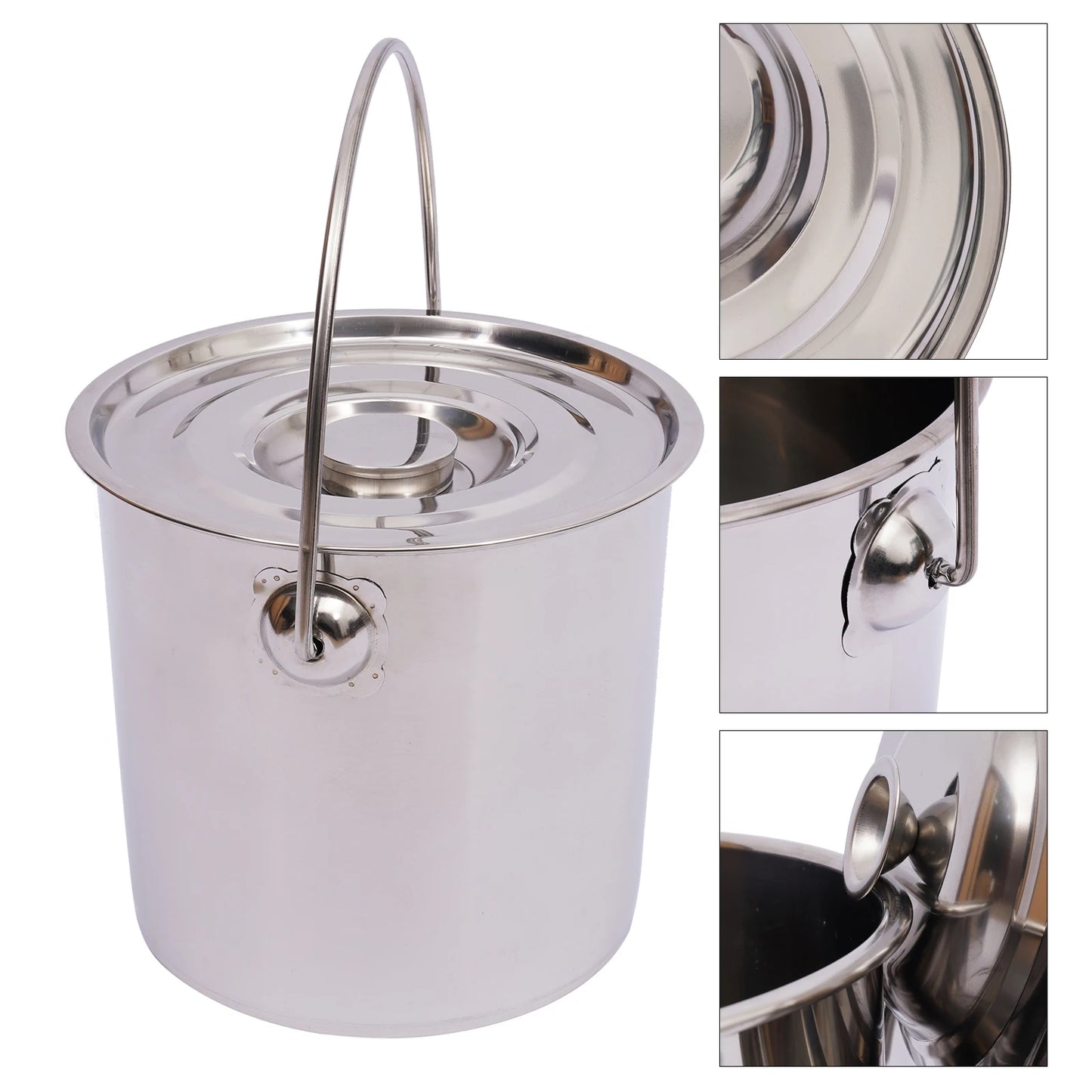 6/12/20L Stainless Steel Round Bucket with Lid Large Soup Pot for Kitchen, Industry, Medicine, Gastronomy and Private
