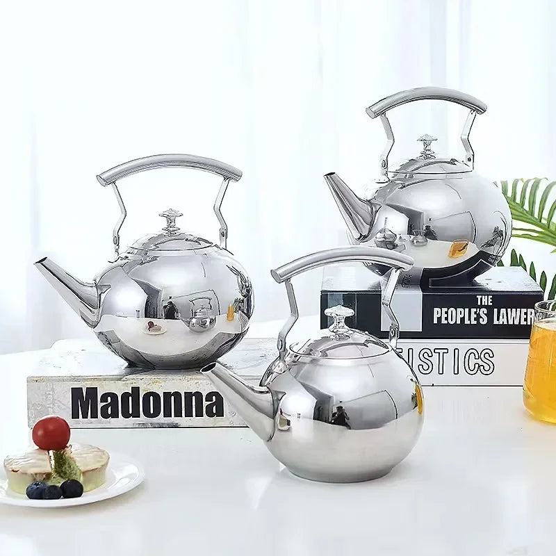 Thickened Stainless Steel 1-2L Teapot Flower Tea Kettle with Strainer Hotel Restaurant Restaurant Cook Teapot Induction Cooker
