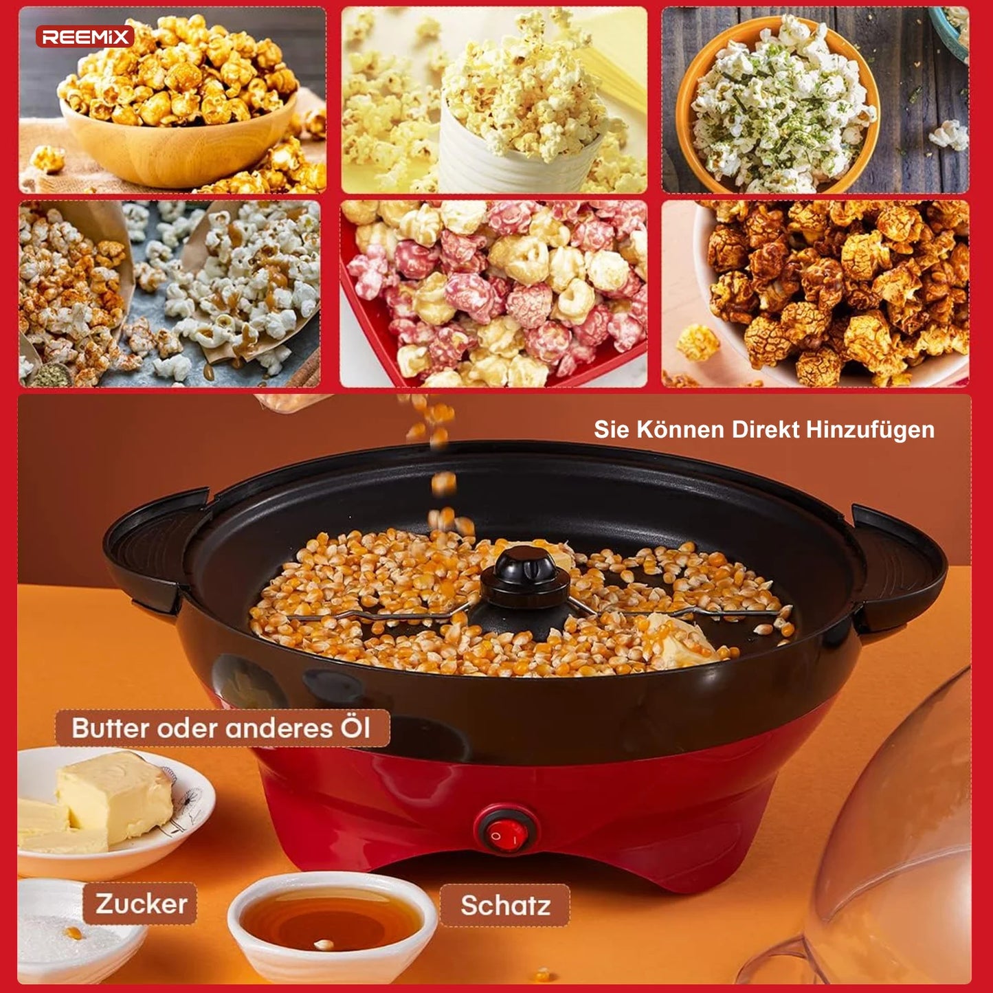 Popcorn Machine, 5.5L Popcorn Popper maker, Nonstick Plate, Electric Stirring with Quick-Heat Technology, Cool Touch Handles
