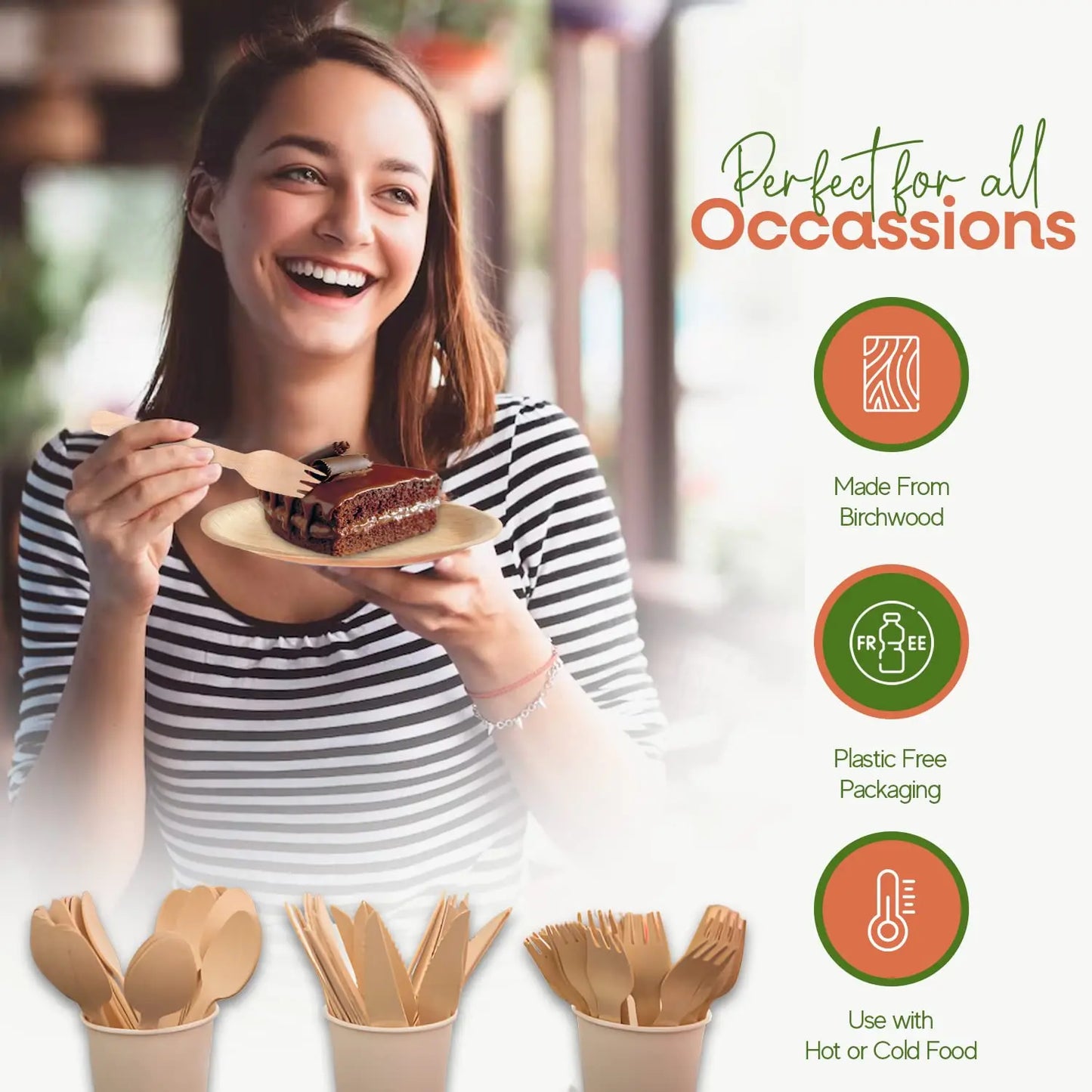 300 Pcs Disposable Wooden Cutlery Set Includes Forks, Spoons, For Party, Outdoor Picnic, Family & Friends Gathering, Ice Cream