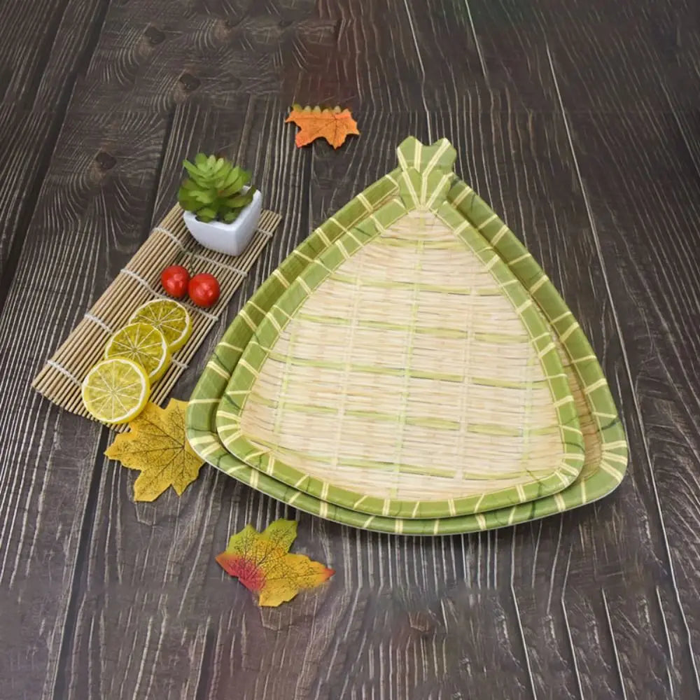 Creative Imitation Bamboo Weaving Hot Pot Vegetable Plate Melamine Multiple Styles Barbecue Plate Green Serving Plate Restaurant