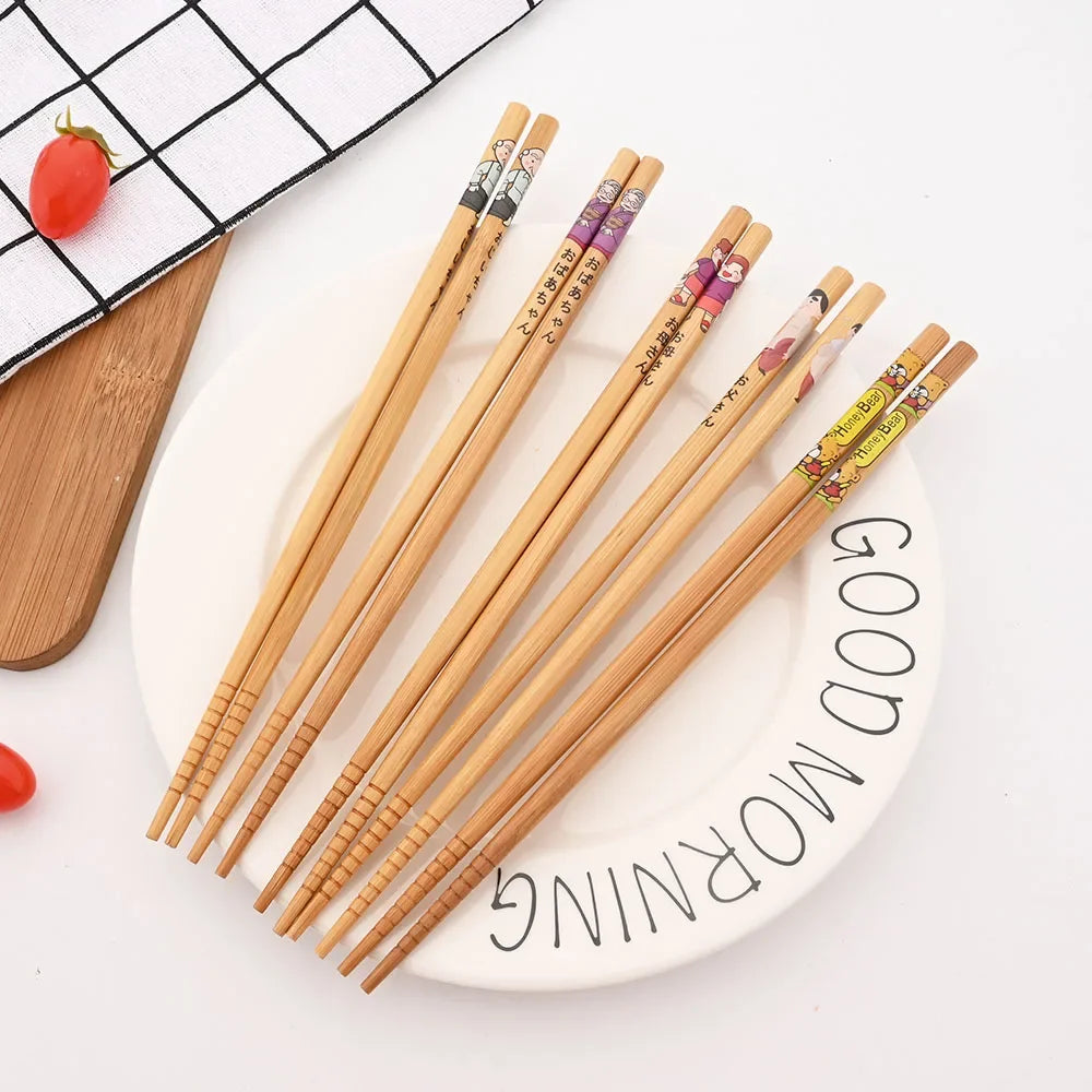 Japanese 5Pairs Bamboo Chopsticks for Sushi Non-Slip Food Sticks Hot Pot Reusable Chinese Chopsticks Tableware Kitchen Tools