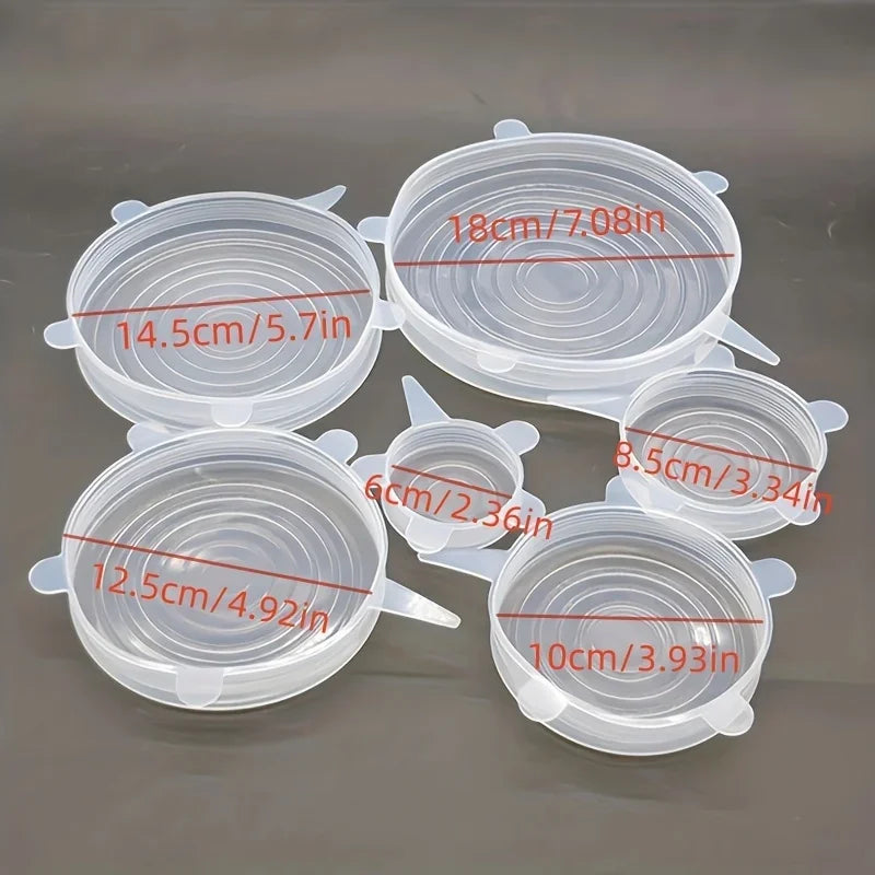 6Pcs/Set Transparent Silicone Kitchen Utensils Fresh-keeping Stretch Universal Bowl Cover Refrigerator Microwave Oven Sealed