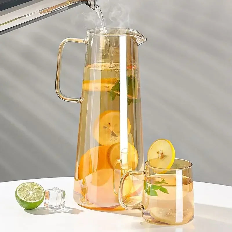 1.8L Glass Pot Pitcher with Lid Easy Clean Heat Resistant Glass Water Jug Refrigerator Carafe with Handle for Hot/Cold Beverages