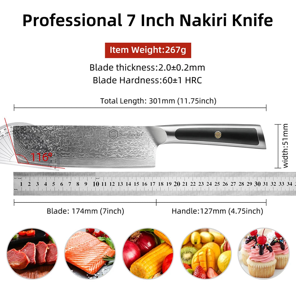 Sunnecko Damascus Chef's Knives High Carbon VG10 Steel Kitchen Design Knife Tools Ultra Sharp Vegetable Fruit Meat Cutting Knife