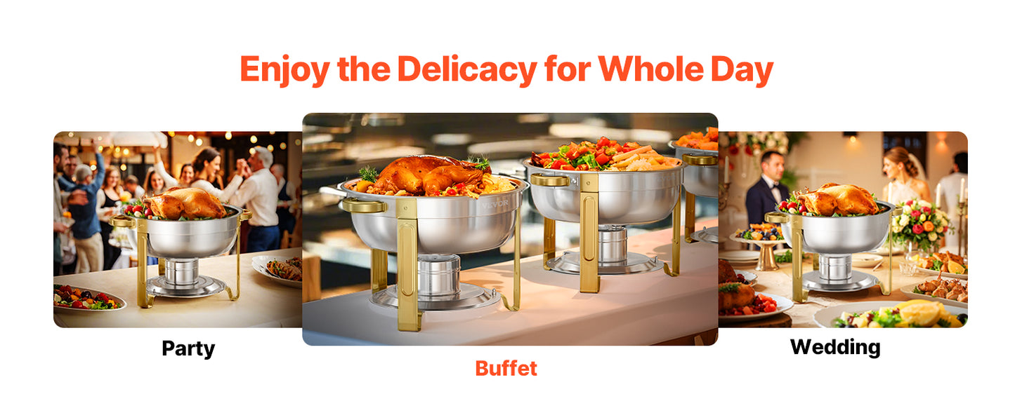 VEVOR 4 Pack Chafing Dish Buffet Set Stainless Steel Chafer with 4 Full Size Pan Round Catering Warmer Server for Party Banquets