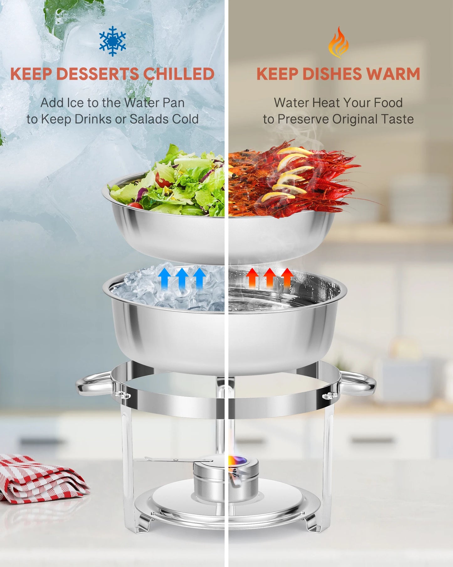 Wilprep 4/6/8PCS 5/6QT Chafing Dish Buffet Set Stainless Steel Food Warmer for Parties