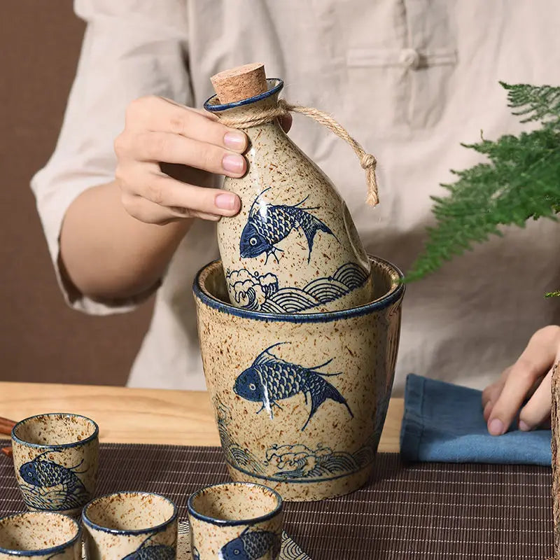 Wine Warmer Japanese Sake Pot Handmade Ceramic Cup Set Antique Wine Dispensing Pot Hot Pot Vintage Baijiu Cup Spirits Cup