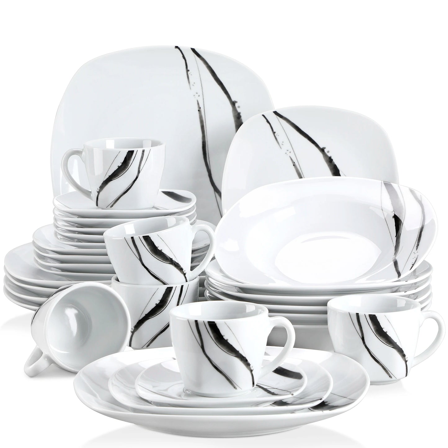 VEWEET TERESA 30/60-Piece Porcelain China Ceramic Dinner Set with Cups Saucers Dessert Plates Soup Plates Dinner Plates Set