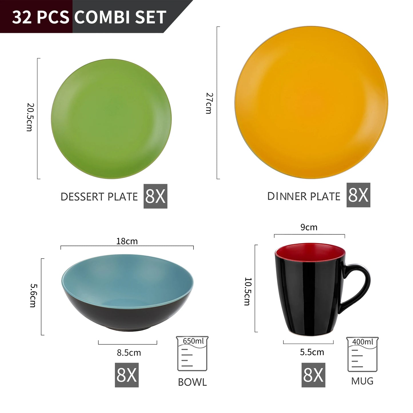 vancasso 16/32/48-Piece Matte Multicolor Stonware Crockery Dinnerware Set  with 4pcs Dinner Plate,Dessert Plate,Bowl,Mug Set