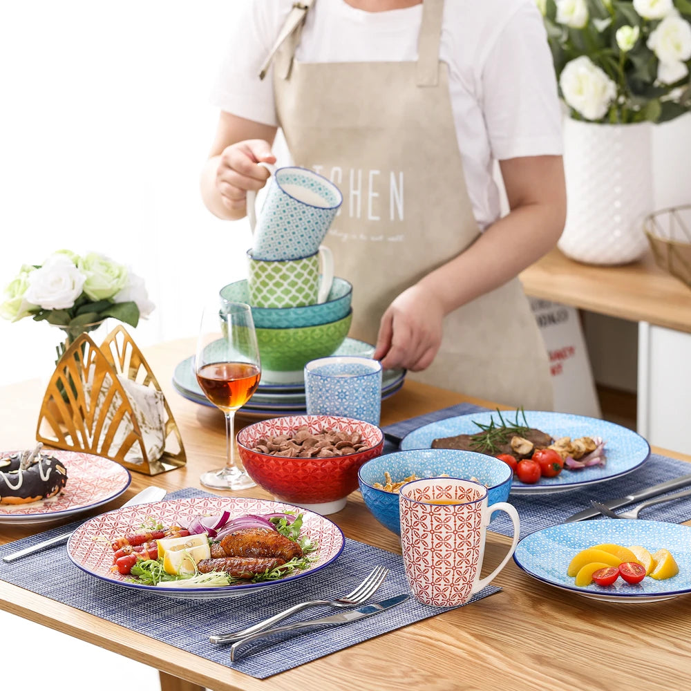 vancasso 16/32/48 PCS Macaron Porcelain Dinnerware Set Tableware Set with 4/8/12PC Dinner Plate,Dessert Plate,Bowl,Mug Set