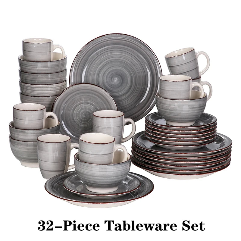 Vancasso Bella-GY 16/32/48-Pieces Porcelain Dinner Set Vintage Ceramic Tableware Set with Dinner Plate,Dessert Plate,Bowl,Mug