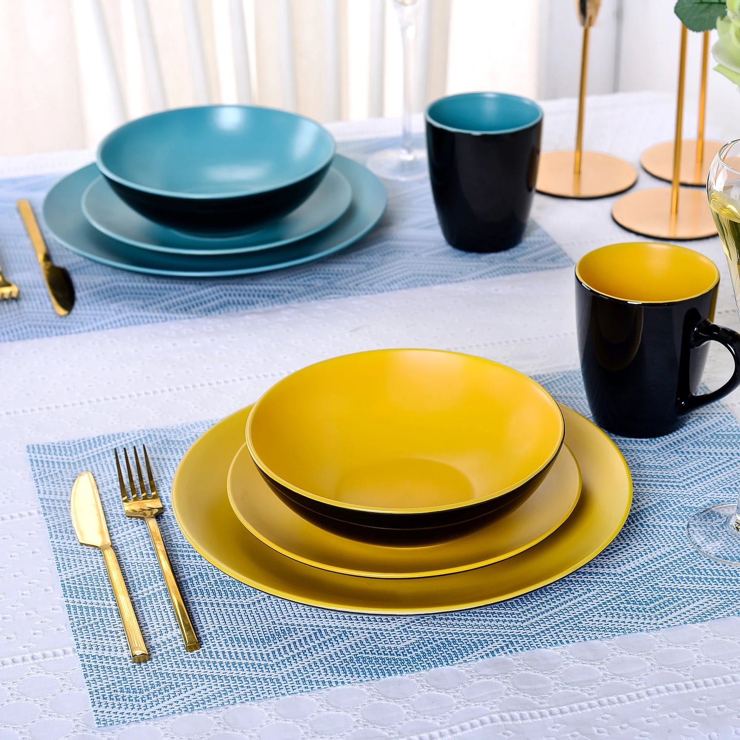 vancasso 16/32/48-Piece Matte Multicolor Stonware Crockery Dinnerware Set  with 4pcs Dinner Plate,Dessert Plate,Bowl,Mug Set