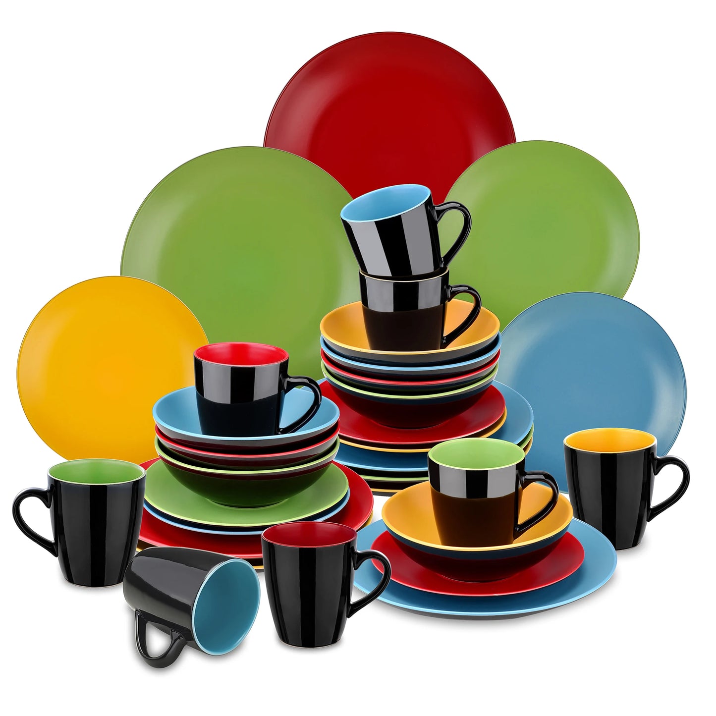 vancasso 16/32/48-Piece Matte Multicolor Stonware Crockery Dinnerware Set  with 4pcs Dinner Plate,Dessert Plate,Bowl,Mug Set