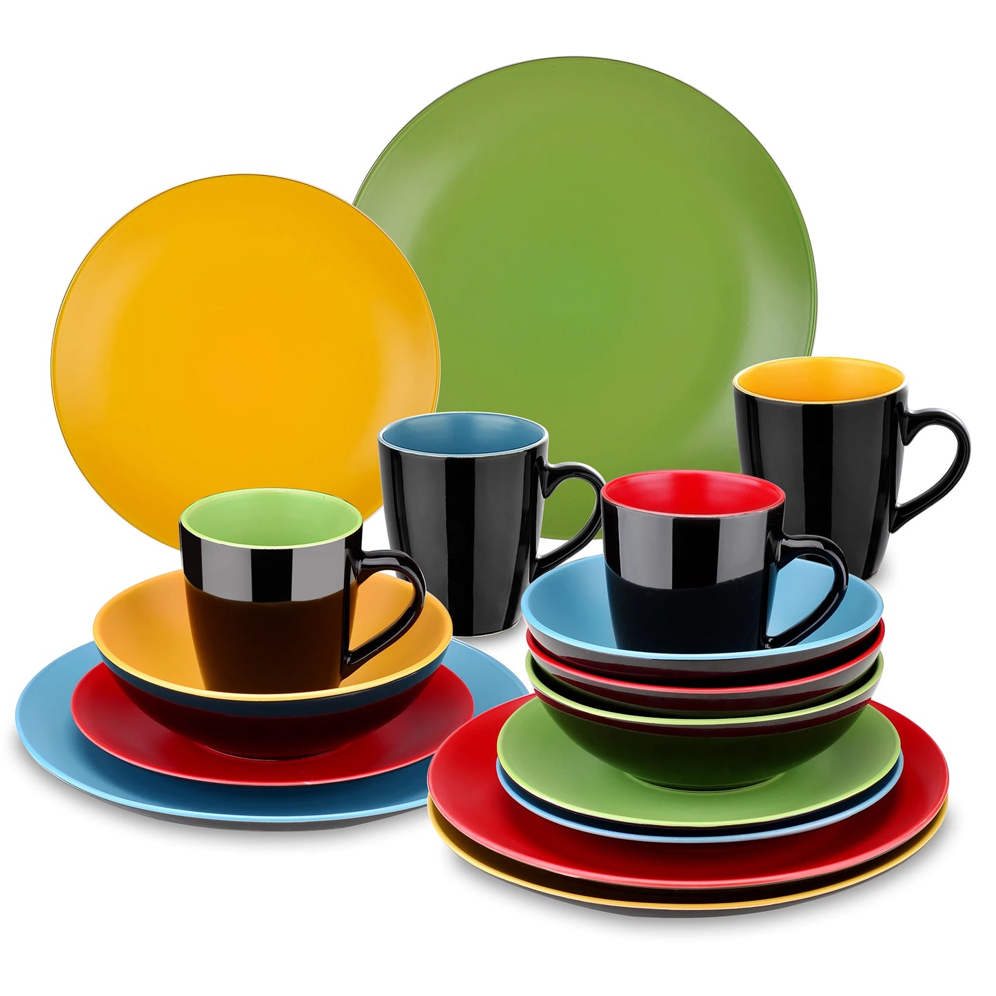 vancasso 16/32/48-Piece Matte Multicolor Stonware Crockery Dinnerware Set  with 4pcs Dinner Plate,Dessert Plate,Bowl,Mug Set