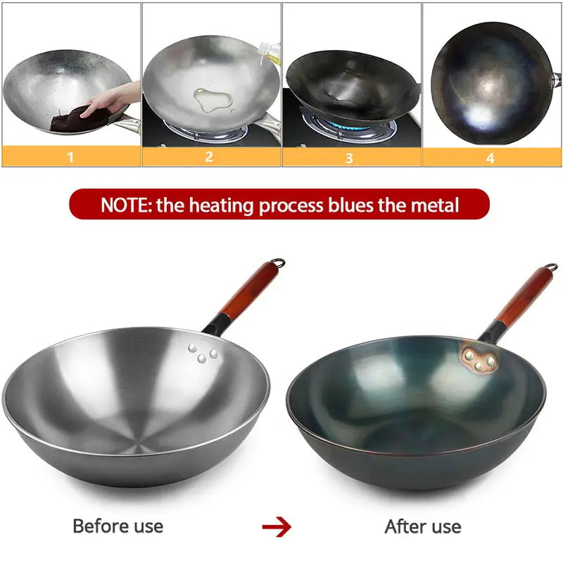 30/32CM Iron Wok Traditional Handmade Wok Kitchen Cookware Non-coating Pan Electromagnetic Furnace General Iron Pot