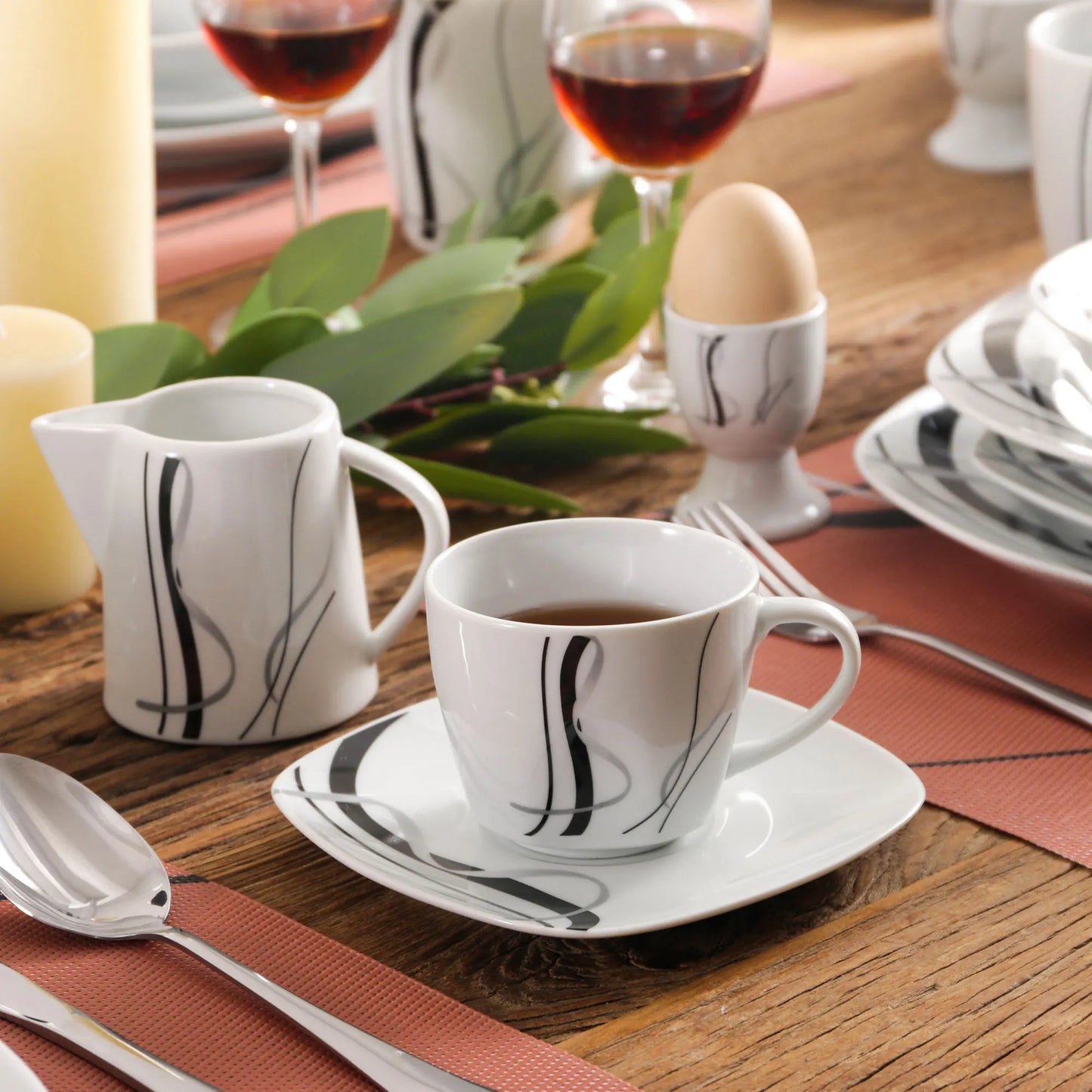 VEWEET 50/100-Piece Porcelain Dinner Set with Egg Cup,Cup&Saucer,Mug,Dessert&Soup&Dinner Plate,Bowl,Milk Jug,Sugar Pot Set