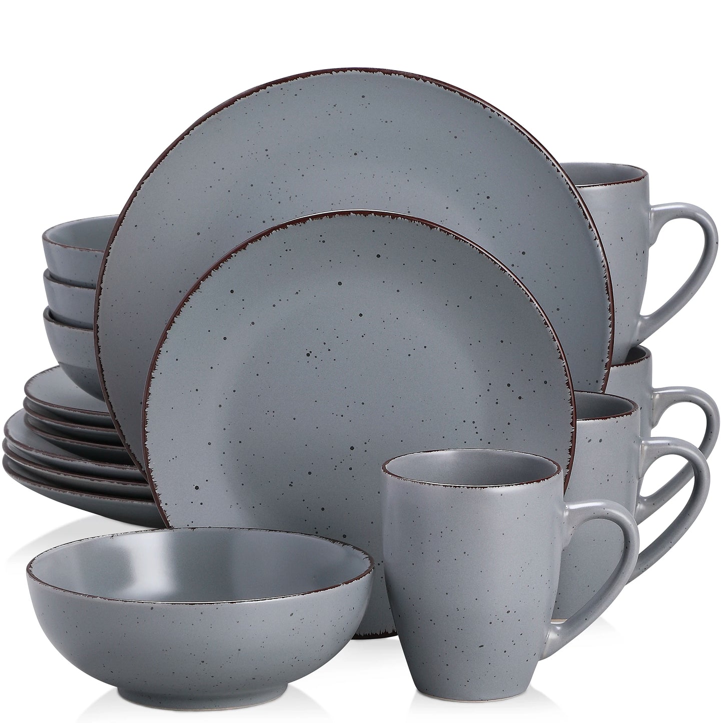 VANCASSO MODA Series 16/32/48 Piece Pottery Dinner Set Grey Stoneware Tableware Set with Dinner Plate,Dessert Plate,Bowls,Cups