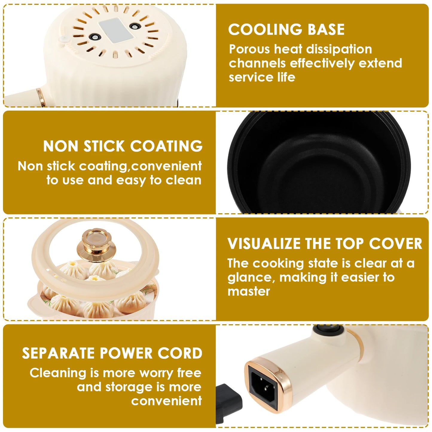 Electric Hot Pot with Steamer 1.6L Rapid Noodles Cooker Portable Non-Stick Electric Pot Multifunctional Mini Hot Pot with Adjust