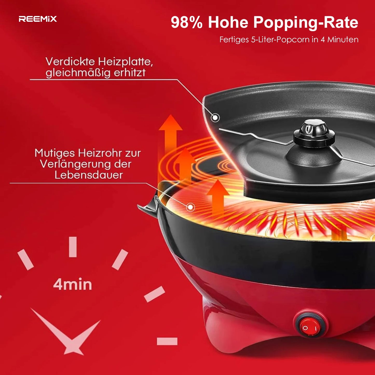Popcorn Machine, 5.5L Popcorn Popper maker, Nonstick Plate, Electric Stirring with Quick-Heat Technology, Cool Touch Handles