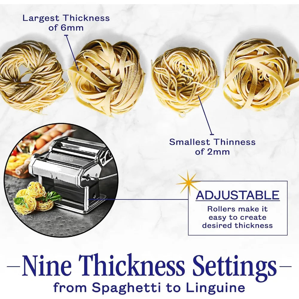 Pasta Maker Machine, Adjustable Thickness Settings, Noodles Maker with Washable Aluminum Alloy Rollers and Cutter