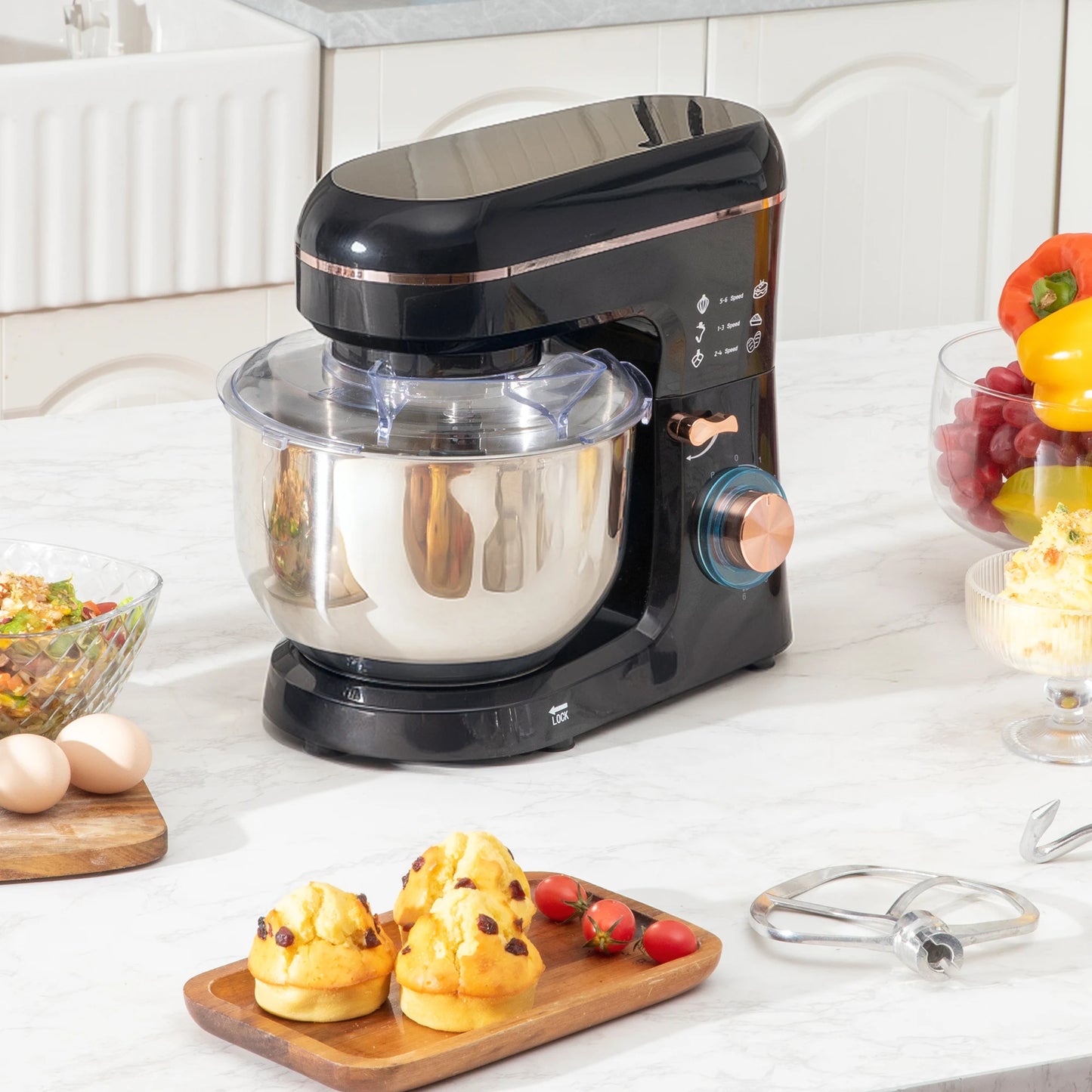 HOMCOM Electric Stand Mixer, 5L Food Mixer with Dough Hook, Whisk