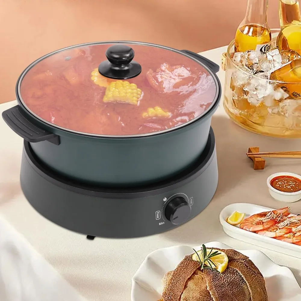 Electric Hot Pot Cooker 1350w Separate Design Multifunctional 4L Portable Electric Skillet with Nonstick Coating (Green)